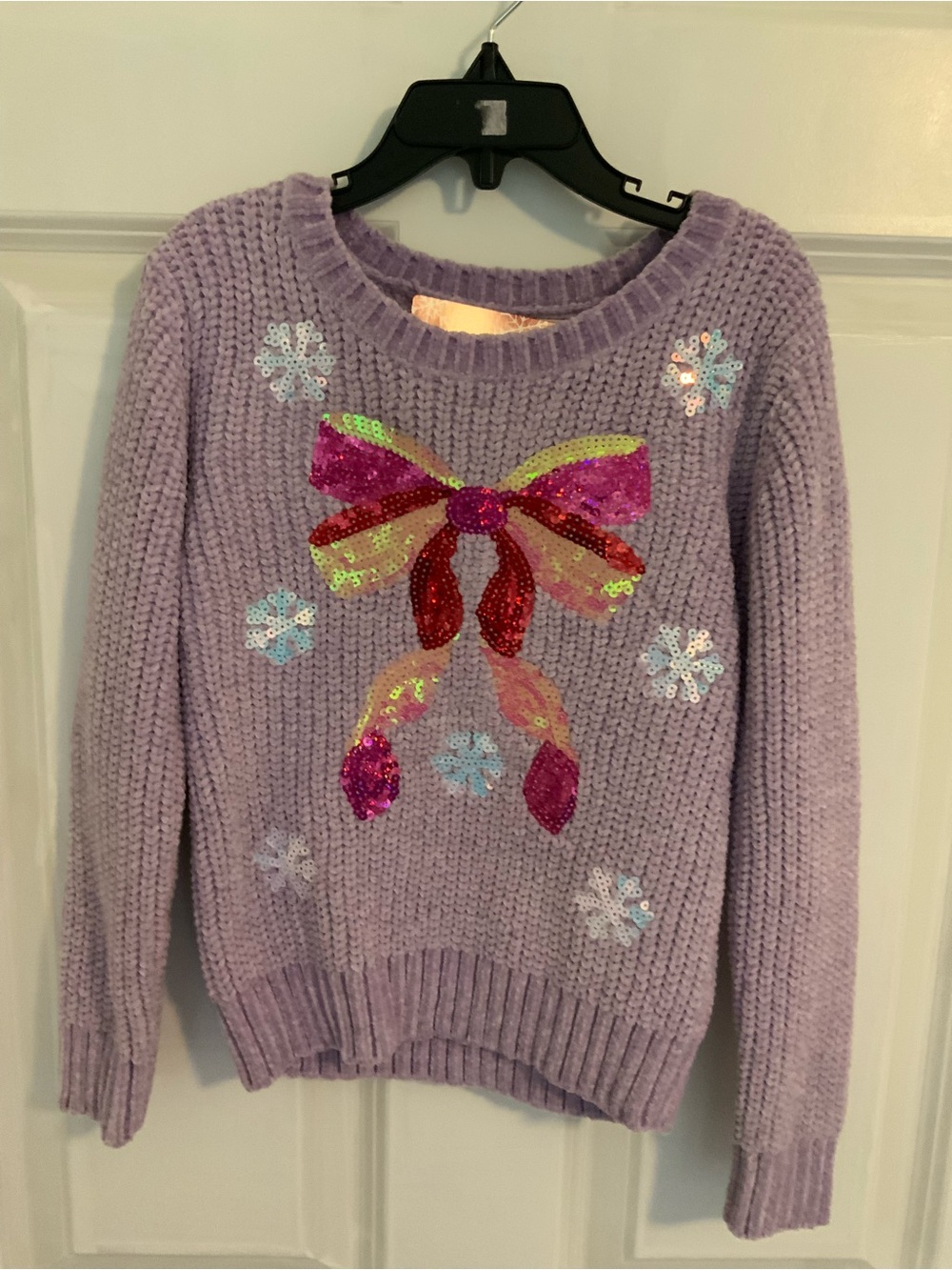 Margaux Lavender Sequin Bow Crewneck Sweater